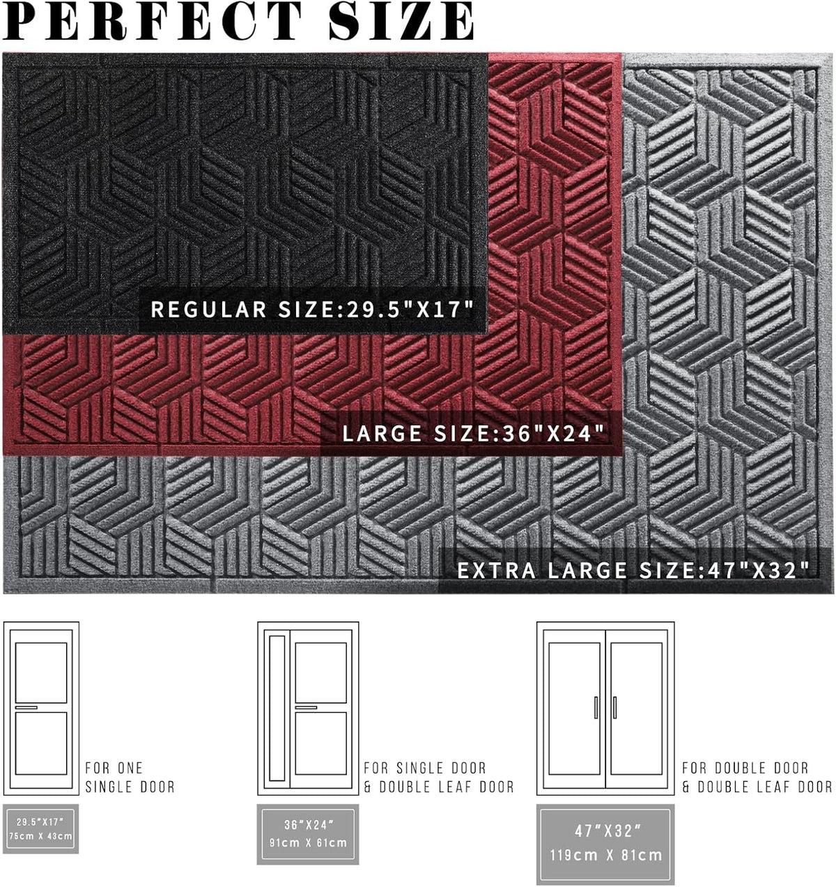 Yimobra Large Door Mat - All-Season Waterproof Outdoor Mat with Drainage Holes | 36x24, Heavy Duty Non-Slip for Entryway, Black Gray