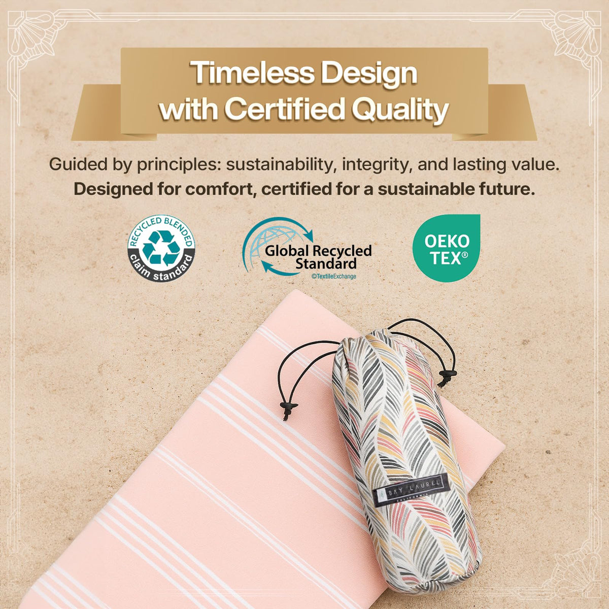 BAY LAUREL Turkish Beach Towel with Travel Bag 39 x 71 Quick Dry Sand Free Lightweight Large Oversized Towels Light