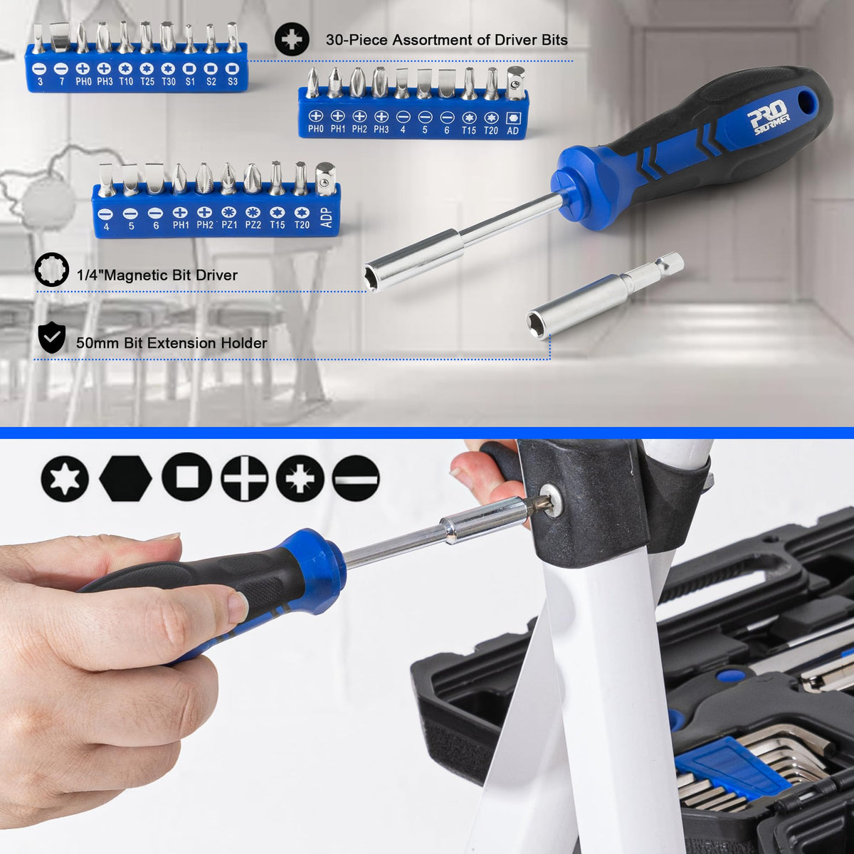 Prostormer 160-Piece Home Repair Tool Set, General Household Hand Tool Kit with Toolbox Storage Case for House, Garage, College Dorm and Office (Blue)