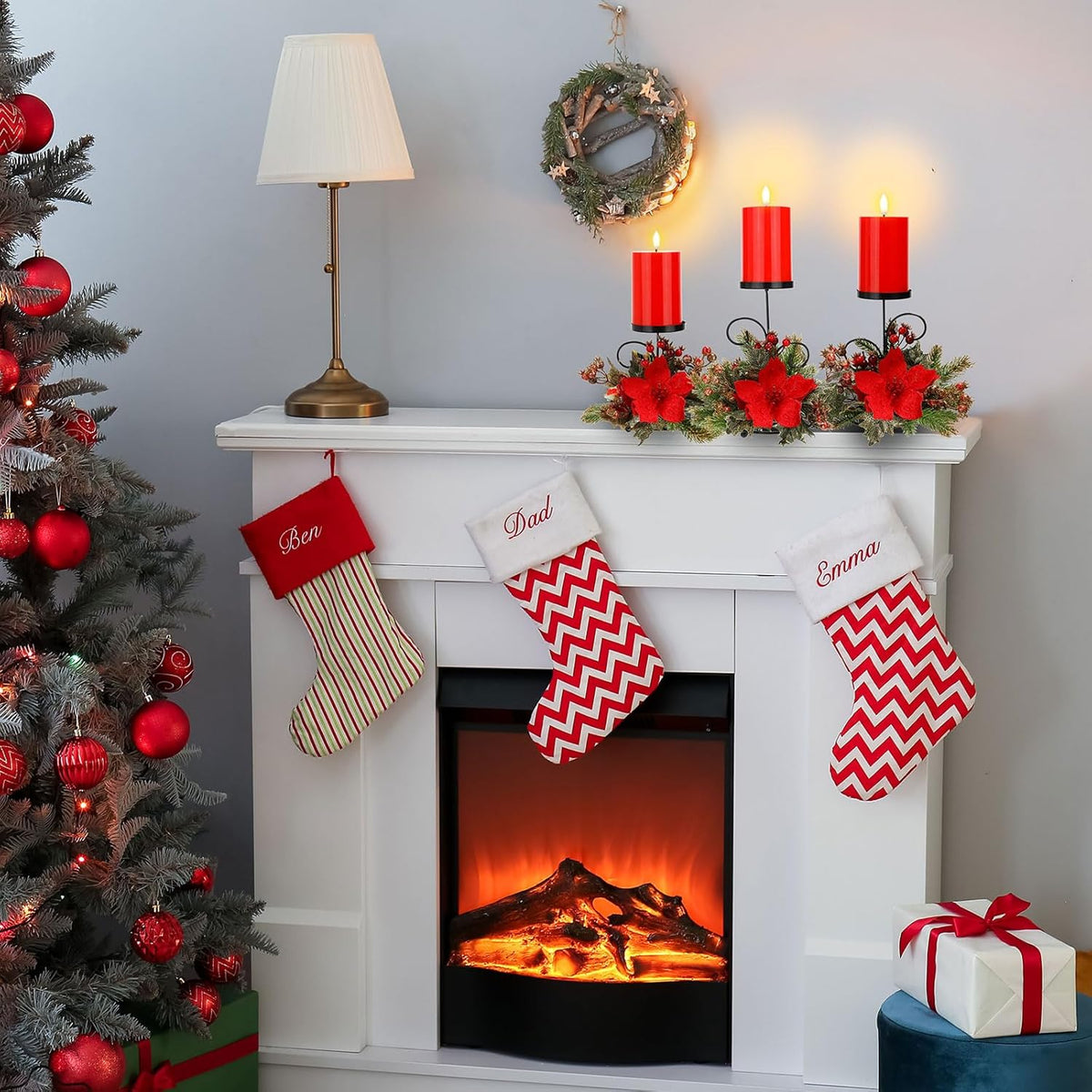Yunlly Christmas Candle Holder Set - 3 LED Battery-Operated Poinsettia Centerpieces for Home Decor
