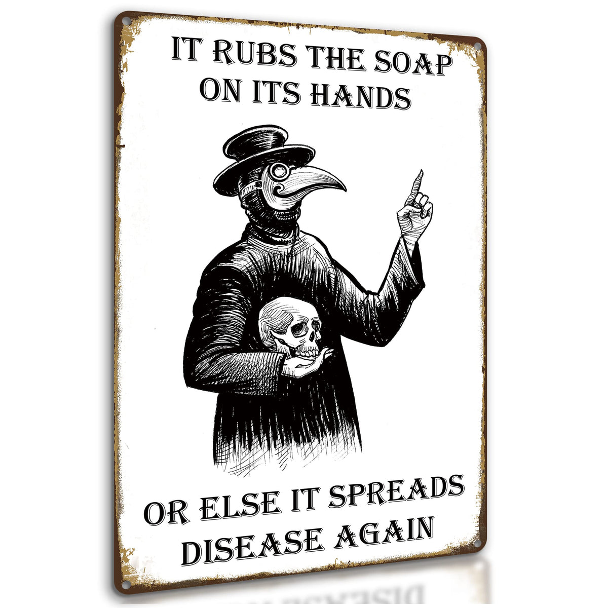 HIDEGRASS Wash Your Hand Plague Doctor Gothic Decor Wall Decor Guest Wall Decor Art Tin Sign In The Bathroom Bedroom 8 X 12 Inch
