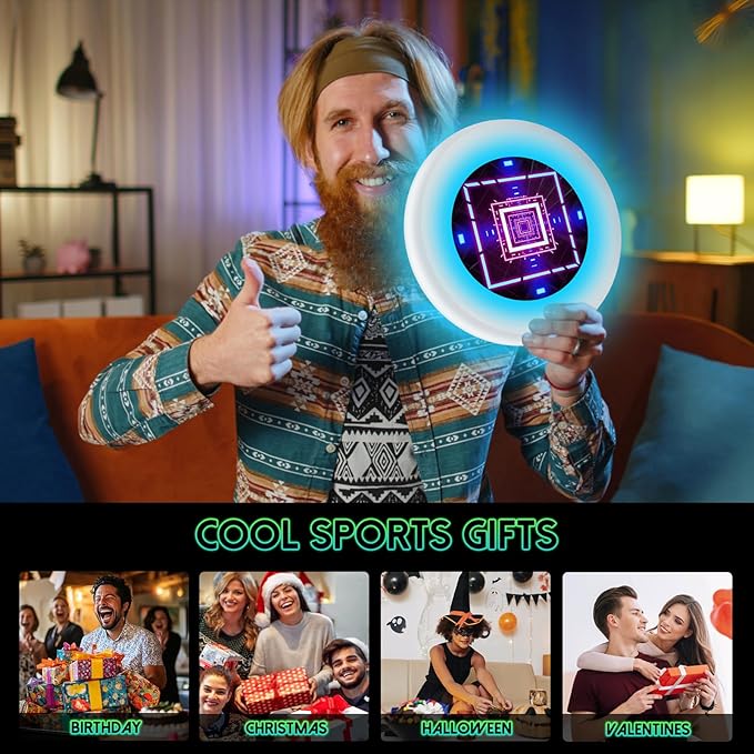 49LEDs Flying Disc with 16 Million Color RGB, 3 Modes+Rechargeable+Waterproof+175g, Cool Sports and Outdoors for Parks/Camping/Beach/Backyards,Easter & Birthday Gifts for Teens/Kids/Adults