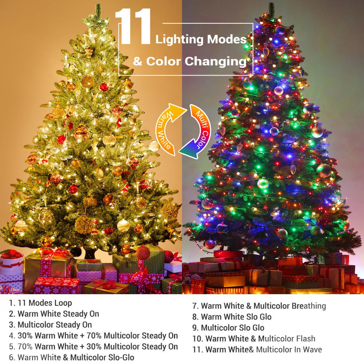 Upgraded 218FT 650 LED Color Changing Christmas String Lights Outdoor/Indoor, Remote Control & 11 Modes & Timer Green Wire Christmas Tree Lights, Waterproof Fairy String Lights for Tree Xmas Garden