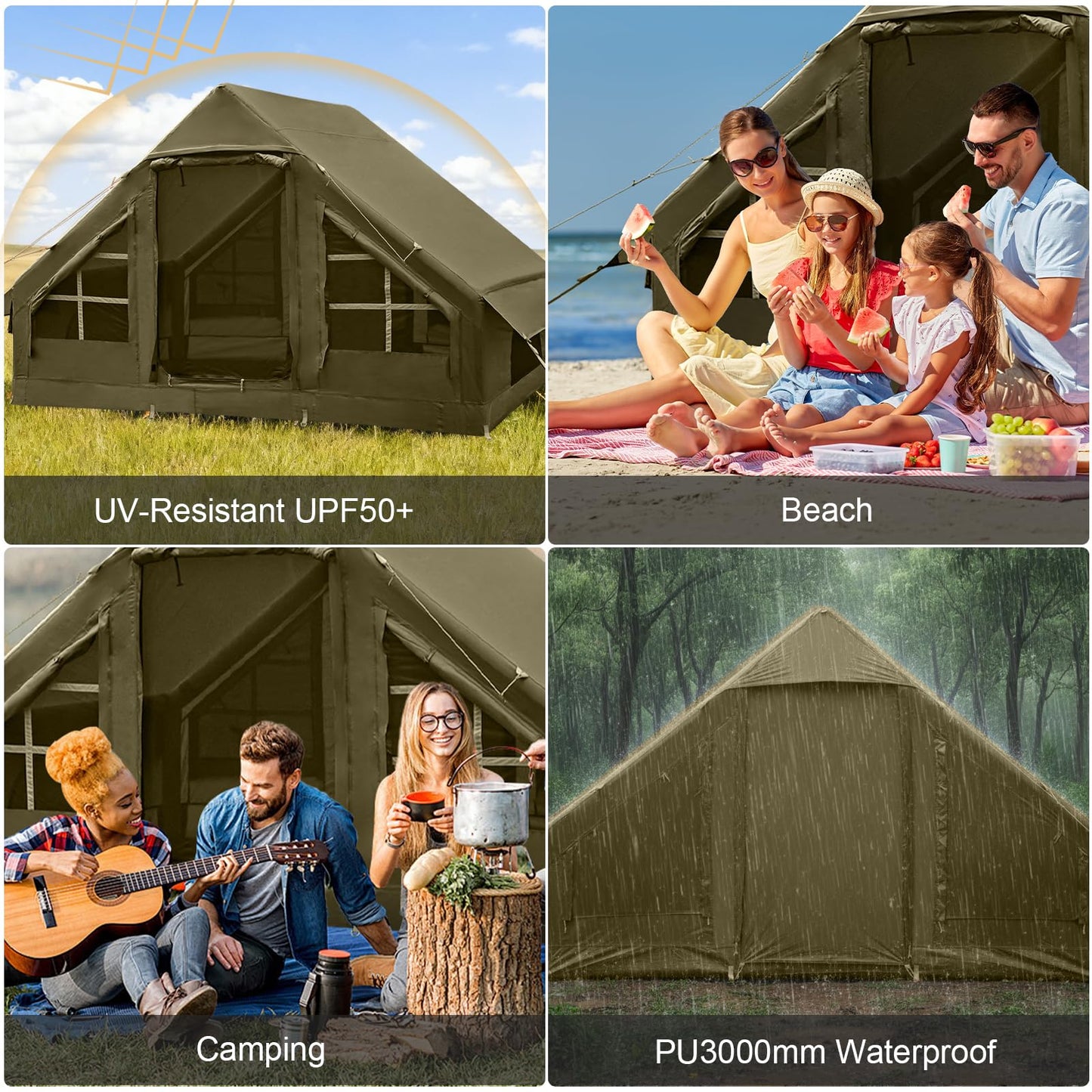 Inflatable Tents for Camping, 4-6 Person Easy Blow Up Tent with Hand Pump,4 Seasons Waterproof Air Inflatable Camping Tent House for Family Weekend Camping,Green