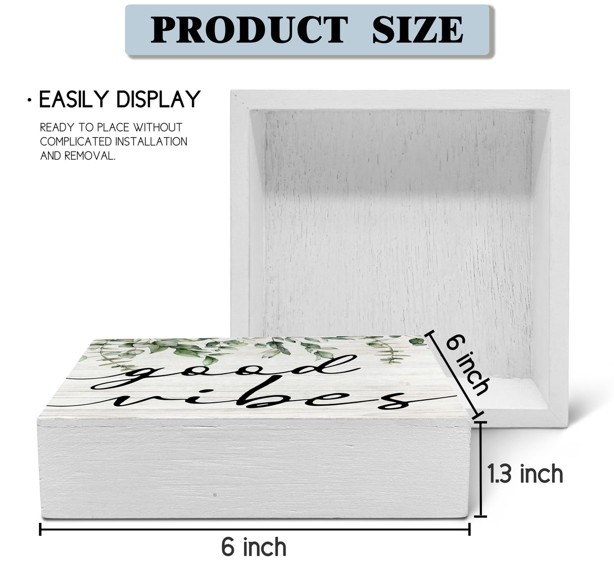 SRADMO Botanical Eucalyptus Leaves Wood Box Sign Desk Decor, Rustic Eucalyptus Leaves Wooden Block Box Sign Decoration For Home Shelf Table Office Decor 6x6 inches