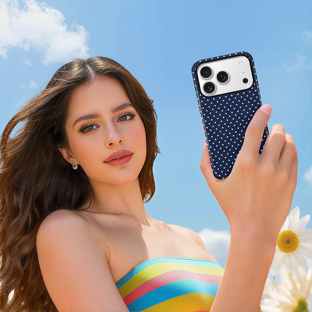 Aleviker 17 2-Layer Case for iPhone Pro Max, Glossy Hybrid Hard Shell, Aesthetic Scratch Resistant Cover, Navy Blue