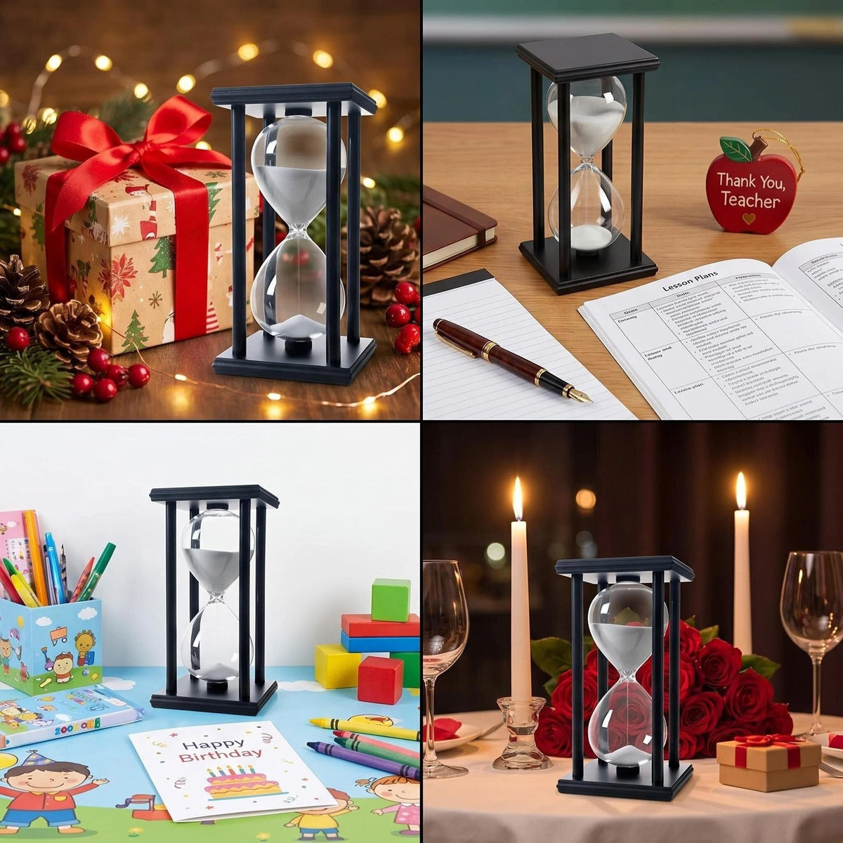 JIEHET Hourglass Sand Timer 15 Minutes, Hour Glass with Sand Decoration for Kids, Sand Clock Watch for Room Birthday Tea Coffee Table Book Shelf School Game Ornament Wooden (White Sand)