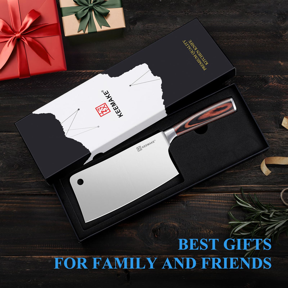 KEEMAKE Cleaver Meat Knife 7 inch, Heavy Duty with German High Carbon Stainless Steel 1.4116 Chopper Vegetable Knife with Ergonomic Pakkawood Handle Gift Box