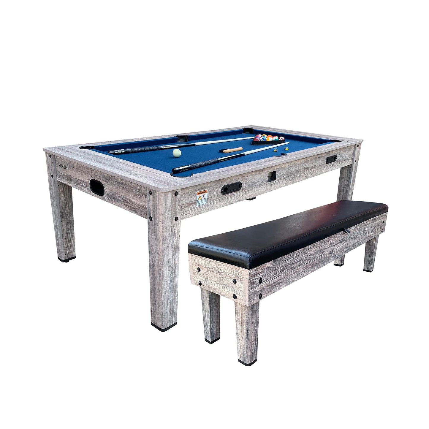 RACK Luxor 7.5-Foot 4-in-1 Multi-Game Swivel Billiard/Pool Table (Blue Felt with 1 Bench) โ Pool Table, Table Tennis, Air Hockey & Dining Table โ Portable Multi Game Table for Adults & Kids