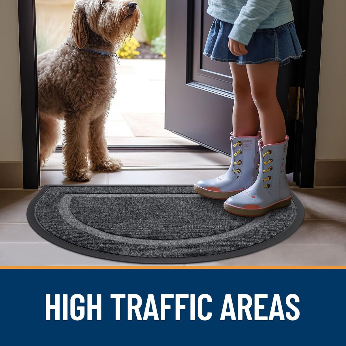 OLANLY Half Circle Door Mat - Waterproof All-Season Welcome Mat | Sturdy Natural Rubber, 59x23, Grey