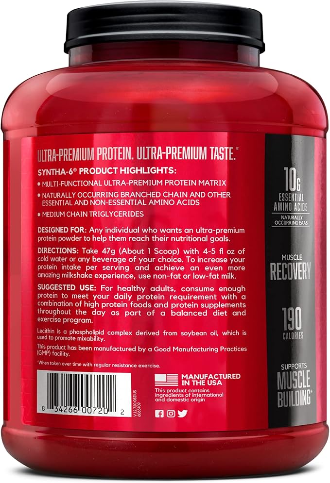BSN SYNTHA-6 Whey Protein Powder with Micellar Casein, Milk Protein Isolate, Chocolate Milkshake, 48 Servings (Packaging May Vary)