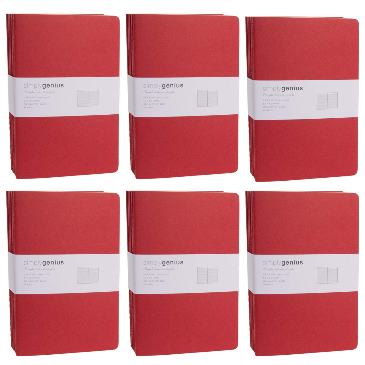 Simply Genius Journaling Notebooks - Rounded-Corner Softcover & Travel Notebook - College-Ruled Cream Pages & Writing Journal - Versatile Note-Taking & Study Journal - 30 Pack, A5, Red, 92 Pages