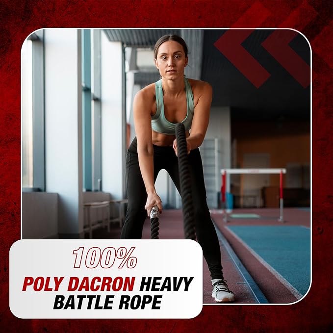 Battle Ropes 50 ft Heavy Duty Battle Rope with Protective Sleeve Black, Plastic, ABS Grip, Adult Strength Training, Cardio, CrossFit