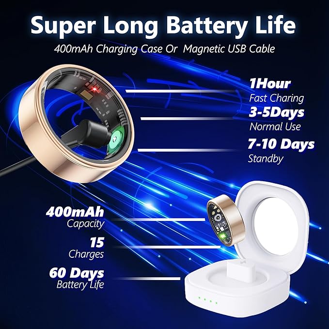 Smart Health Ring for Women Men Fitness Tracker with Heart Rate, Blood Oxygen, Blood Pressure, Sleep Monitoring, Step Counting, IP68 Waterproof for iOS and Android, No APP Fee, Silver 13