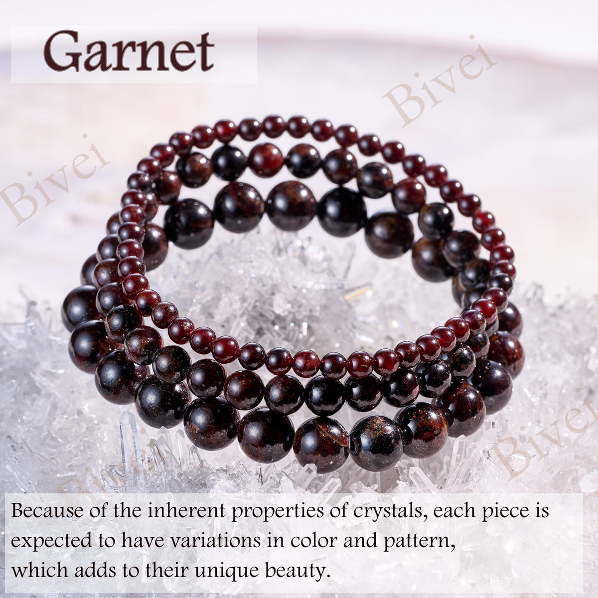 Bivei Garnet - Passion and Energy - 8mm Beaded Bracelets for Women Handmade Semi Precious Natural Stone Stretch Elastic Jewelry Yoga Protection Gifts