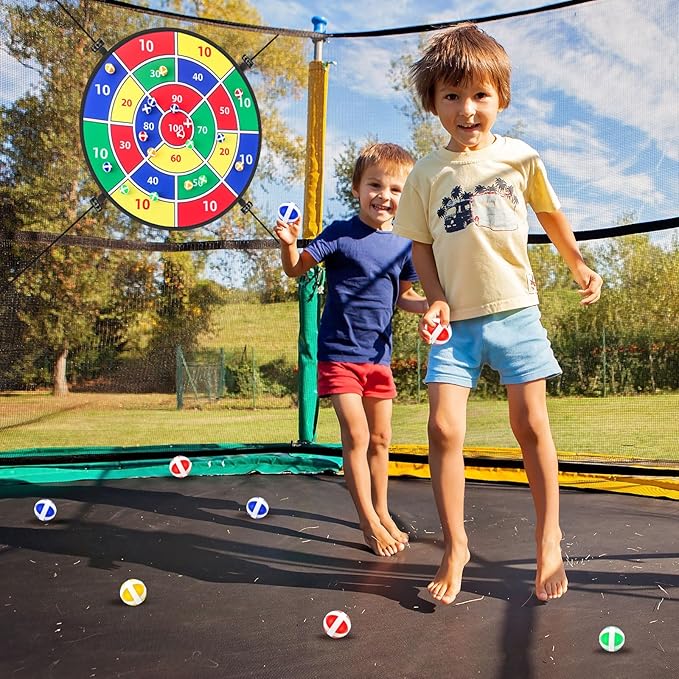 29" Dart Board Game Trampoline Accessories, Toss Game Dartboard with 20 Sticky Balls, Indoor & Outdoor Trampoline, Sport Fun Party Play Toys for Birthday Gifts