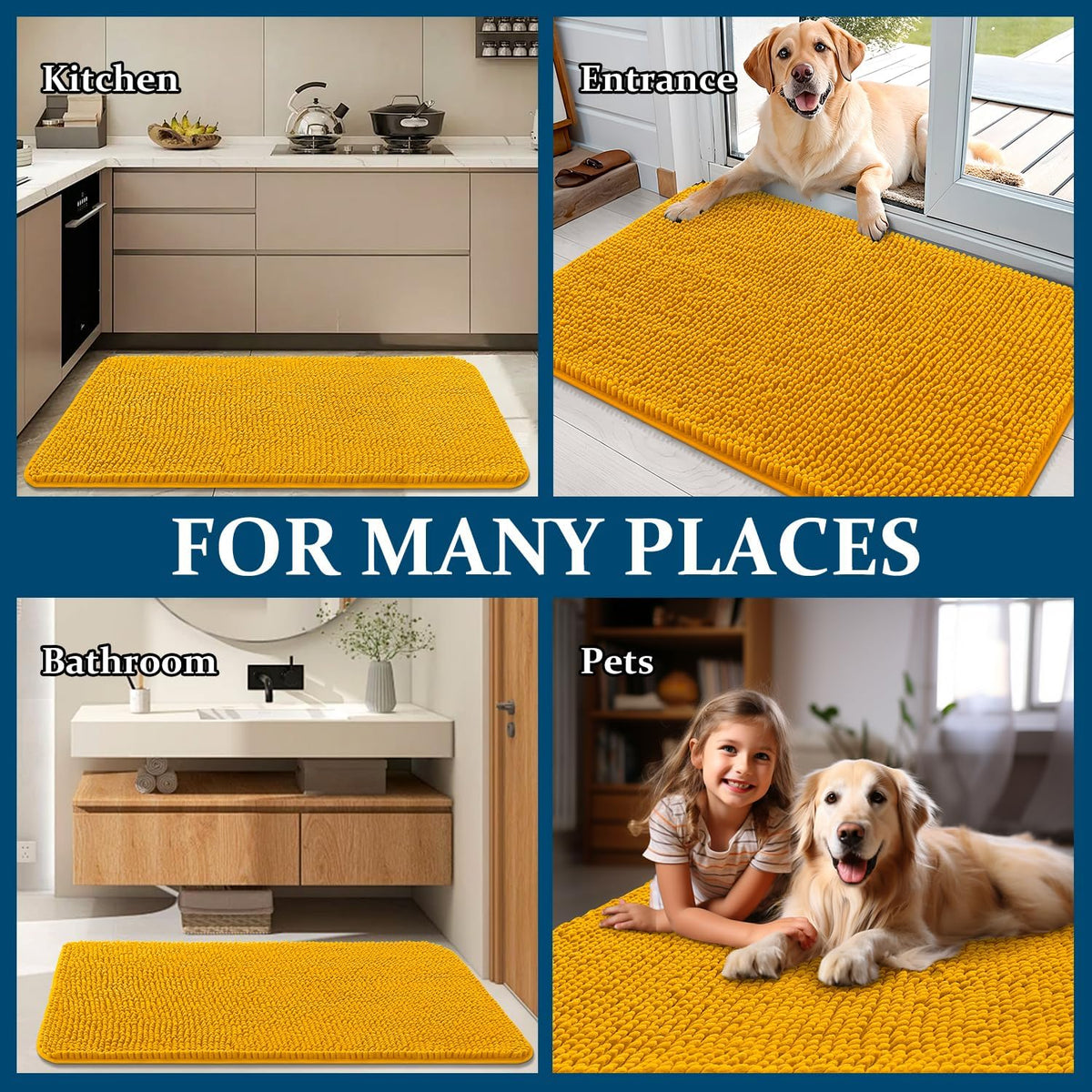 OLANLY Dog Door Mat - Absorbent Non-Slip Washable Doormat for Muddy Paws | 48x30 Golden Yellow