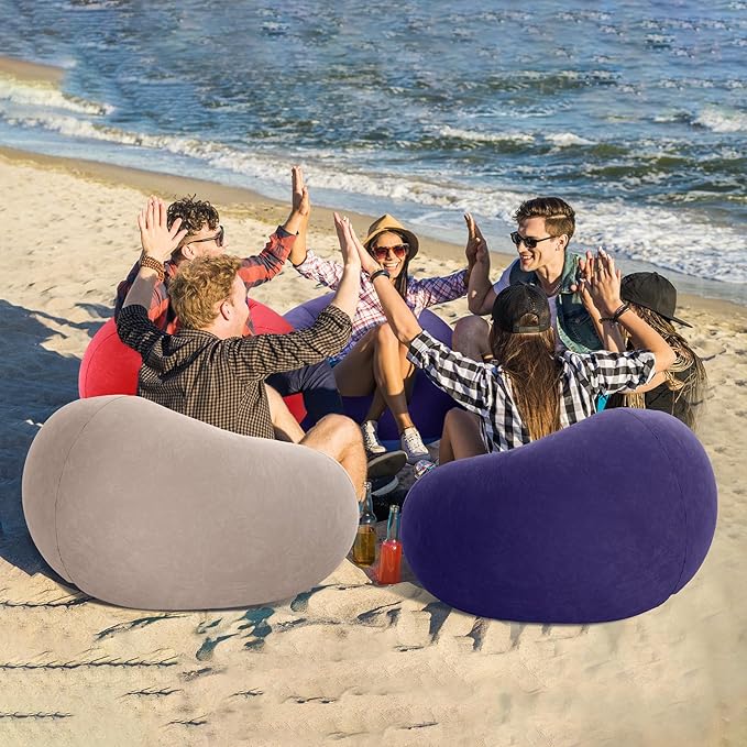 Realspring 12 Pcs Bean Bag Chairs for Adults Inflatable Chairs with Electric Air Pump,Blow up Couch Folding Portable Inflatable Couch Lazy Sofa for Reading Living Room Camping (Blue,Red,Coffee)