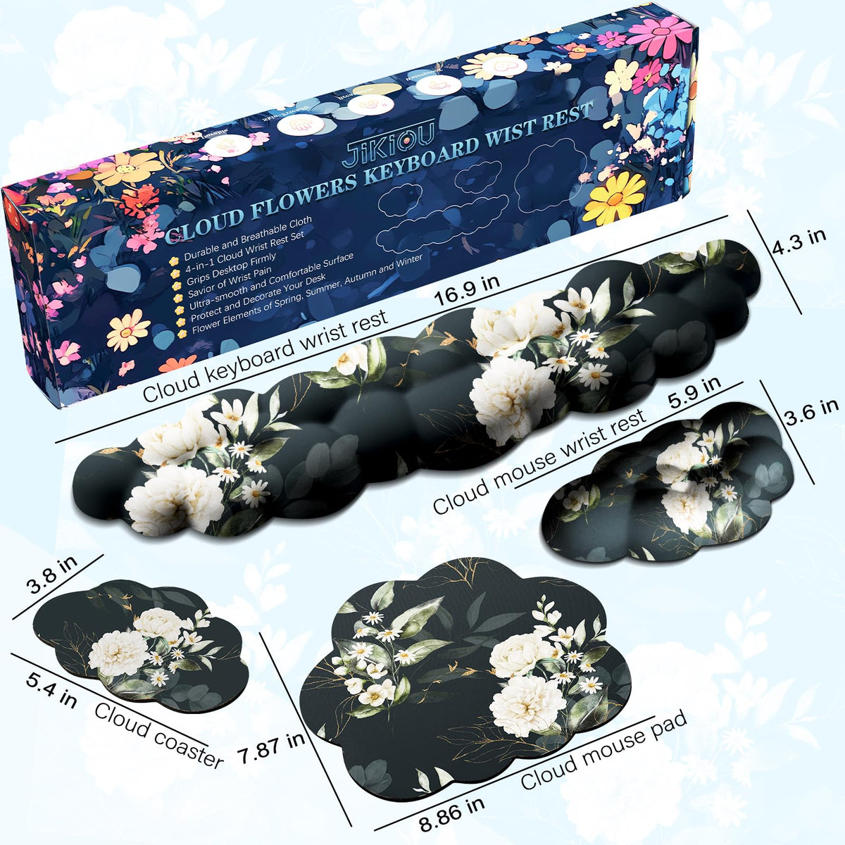 JIKIOU Cloud Wrist Rest Keyboard, Cloud Keyboard Wrist Pad Set with Comfortable Cloth, Cute Arm Rest for Palm Support, PC/Gaming Desk Accessories/Office Setup/Computer Hand Cushion Peony