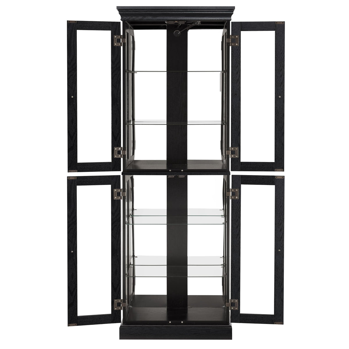 Elegant Lighted Glass Curio Display Cabinet Wooden Frame Storage for Living Room, Kitchen Includes Light Bulb Ideal for Wine, Toys Collectibles Black