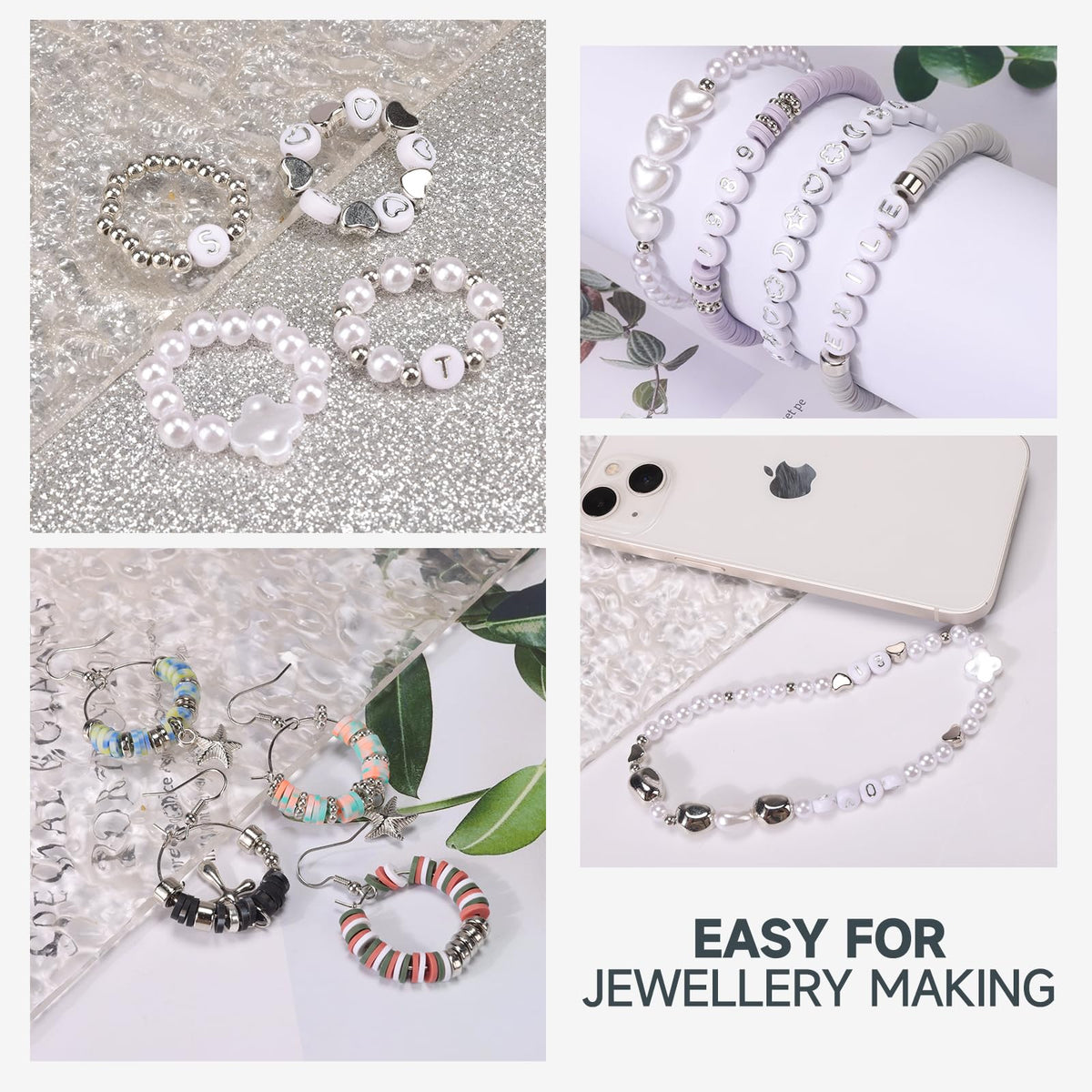 Pizooro Bracelet Making Kit 3 Boxes,Clay Beads for Jewelry Making,Silver Letter Bead with Cross Charm,Silver Earrings and Elastic String,Friendship Bracelet for Women,Birthday Gifts for Women Girls