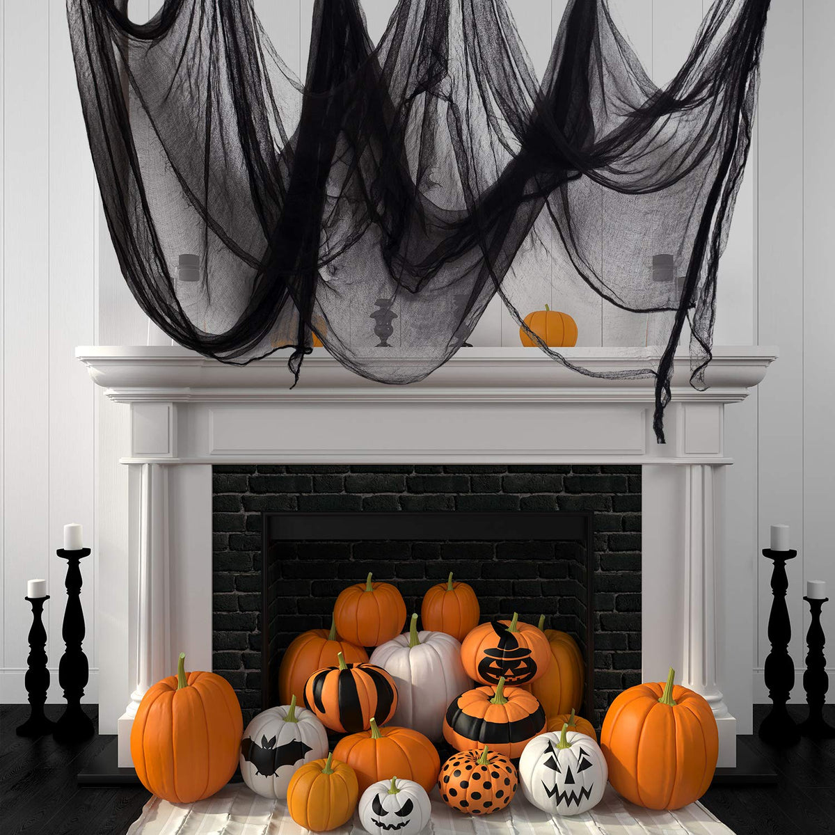 Whaline Halloween Black Creepy Cloth 276 x 87 inch Spooky Halloween Decoration Black Spooky Fabric Cloth Windows Doorways Scary Gauze for Haunted Houses Yard Wall Indoor Outdoor Party Decor Supplies