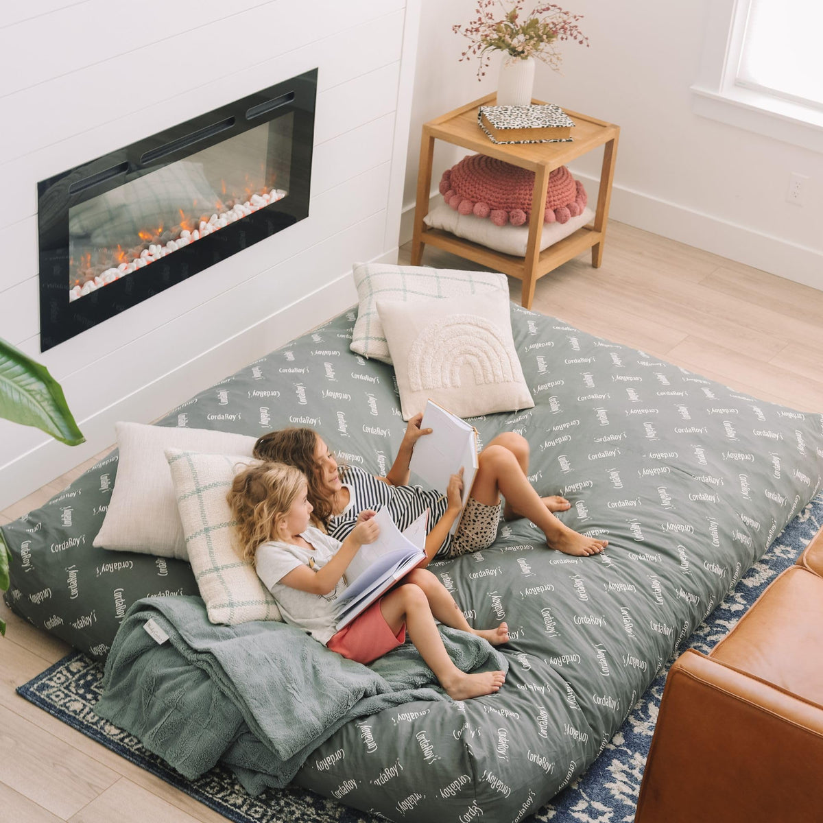 CordaRoy's Faux Fur Bean Bag Chair, Convertible Chair Folds from Bean Bag to Lounger, As Seen on Shark Tank, Black - Queen Size