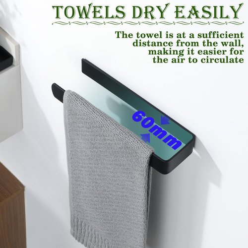 Alise Hand Towel Holder Self Adhesive Towel Bar Towel Hanger for Bathroom Wall,SUS304 Stainless Steel Towel Rack Towel Ring for Kitchen Cabinet Glass Door Wash Basin Side,Matte Black,No Drilling