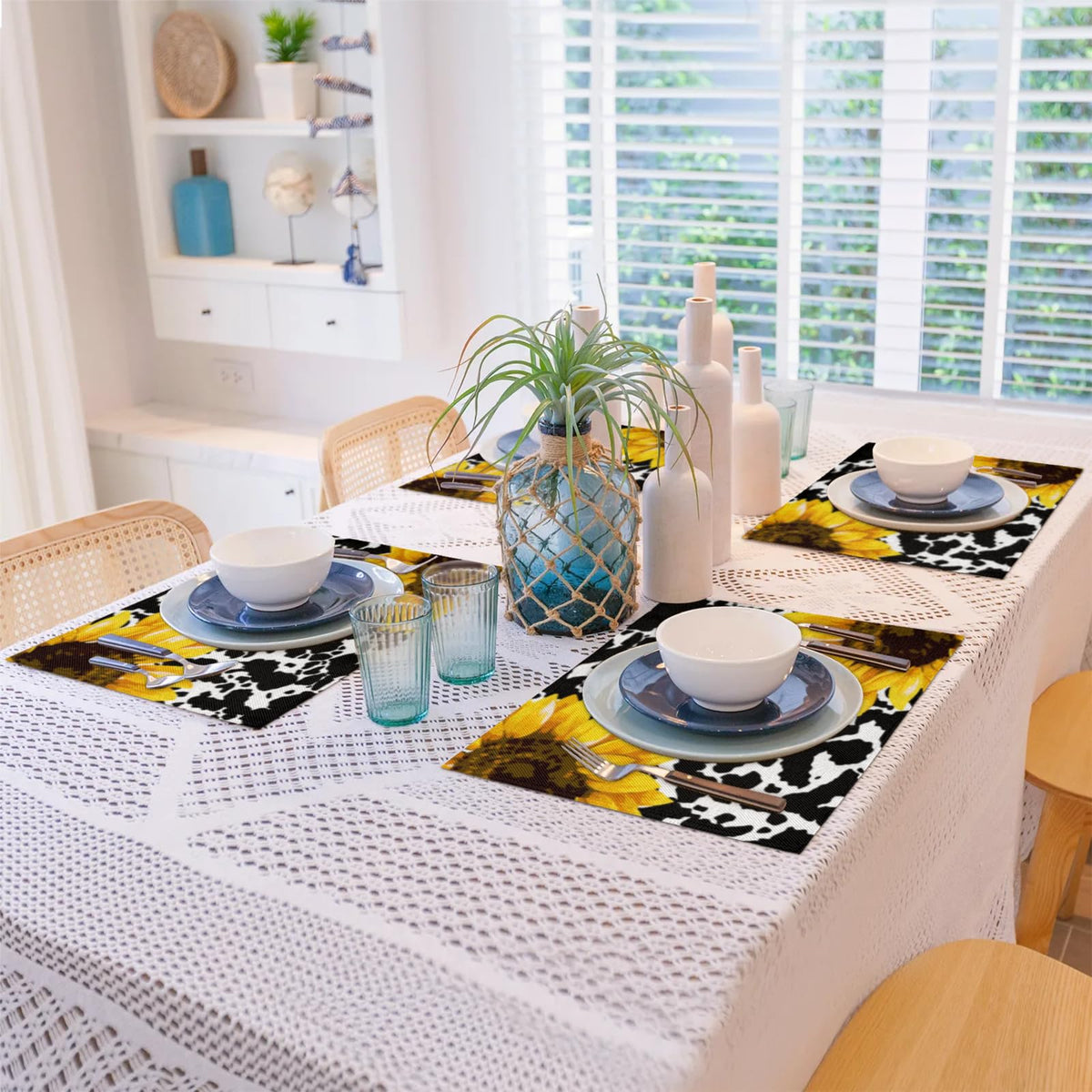 Sunflower Spot Fusion Placemats Set of 4,12x18 Inch Heat Resistant Non-Slip Table Mats for Dining Table, Washable Place Mats for Wedding, Party, Home Decor