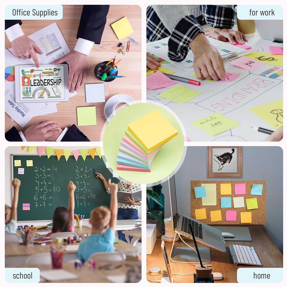 Sticky Notes 3x3 Inches, 8 Pads, 800 Sheets, 8 Color Sticky Note Pads, Premium Sticky Pads, Sticky Notes Bulk, Self-Stick Note Pads, 100 Sheets/pad