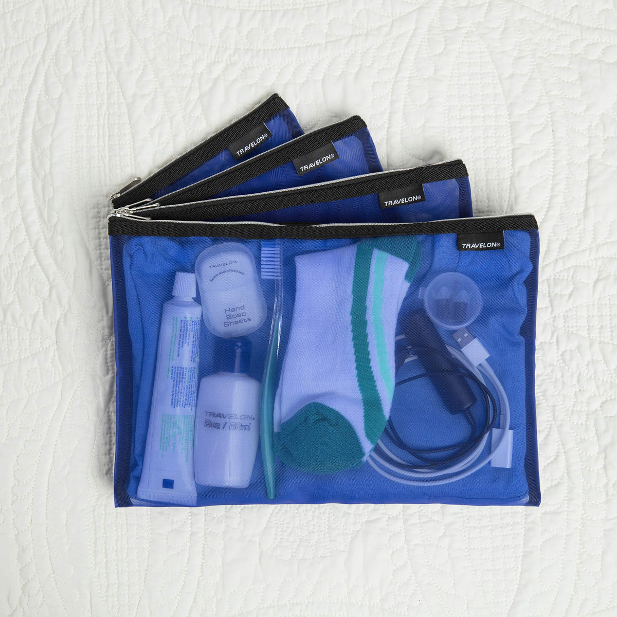 Travelon Set of 4 Mesh Pouches, Gray, 9.5 x 12.75 x 0.5