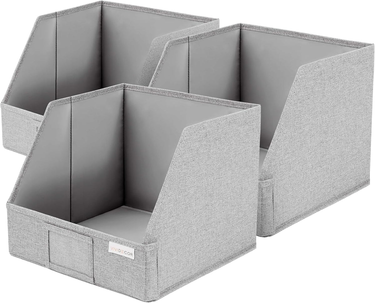 VIVIDECOR Trapezoid Closet Bins - Light Gray Fabric Storage Baskets, 12x12x10, 3 Pack | Collapsible Organizers