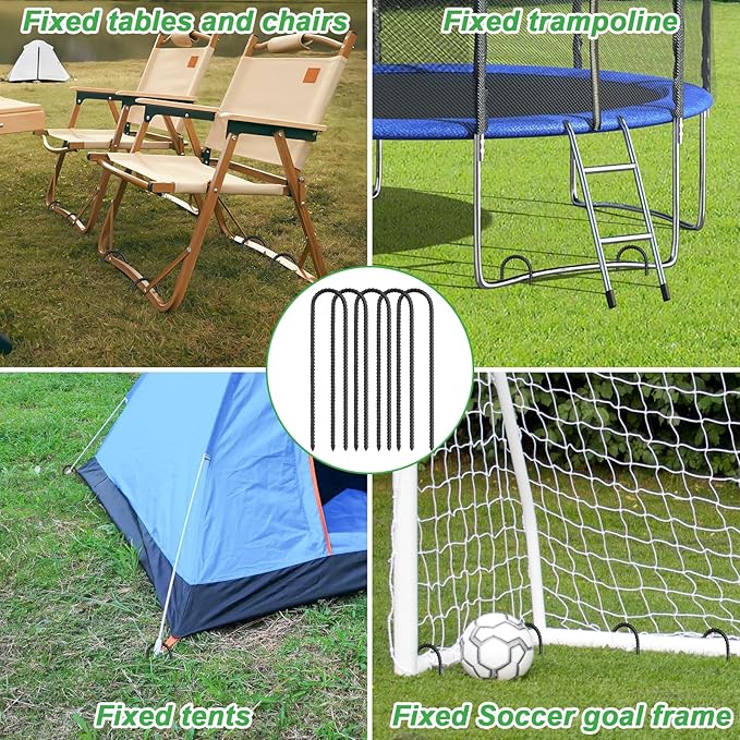Gtongoko 12 Pack Trampoline Stakes Anchors High Wind, 12 Inch Ground Anchors Heavy Duty, Trampoline Tie Down Anchor Kit, Ground Stakes Galvanized Steel, U Shaped, Black