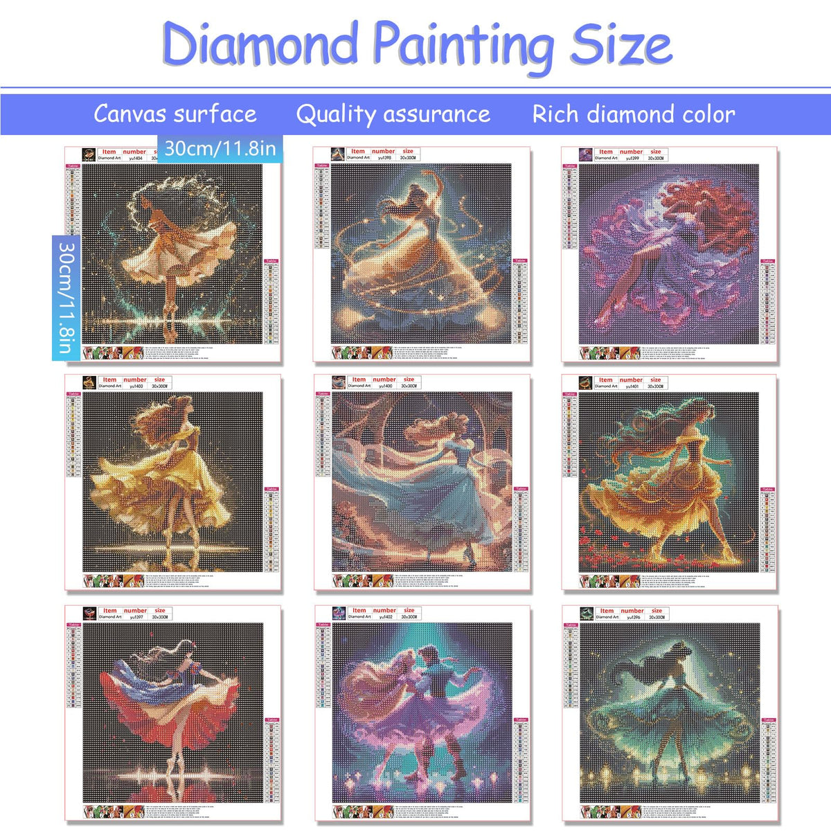KEYRANKE 9 Pack Diamond Painting Kits for Adults 5D DIY Princess Diamond Art Kit Paint with Round Full Drill Diamonds for Beginners Gem Paintings Art for Home Wall Decor Gifts(12X12 Inch)