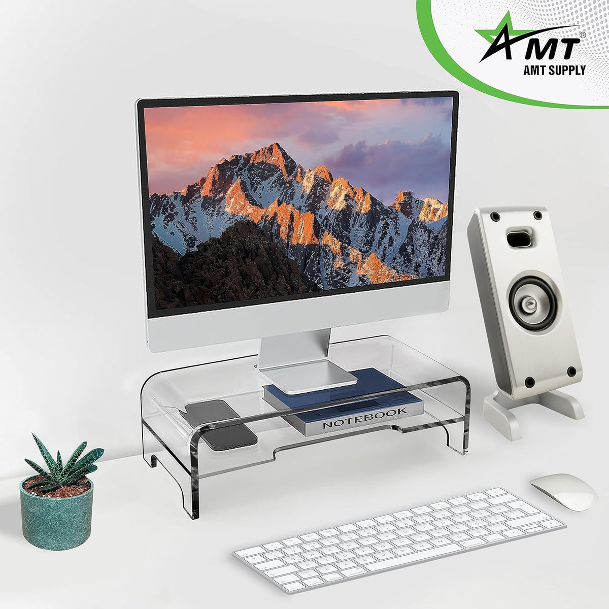 2 5.5 Inches AMT Clear Acrylic Monitor Stand Riser Tier, High Clear Computer Desk Organizer Shelf for Multi Media PC