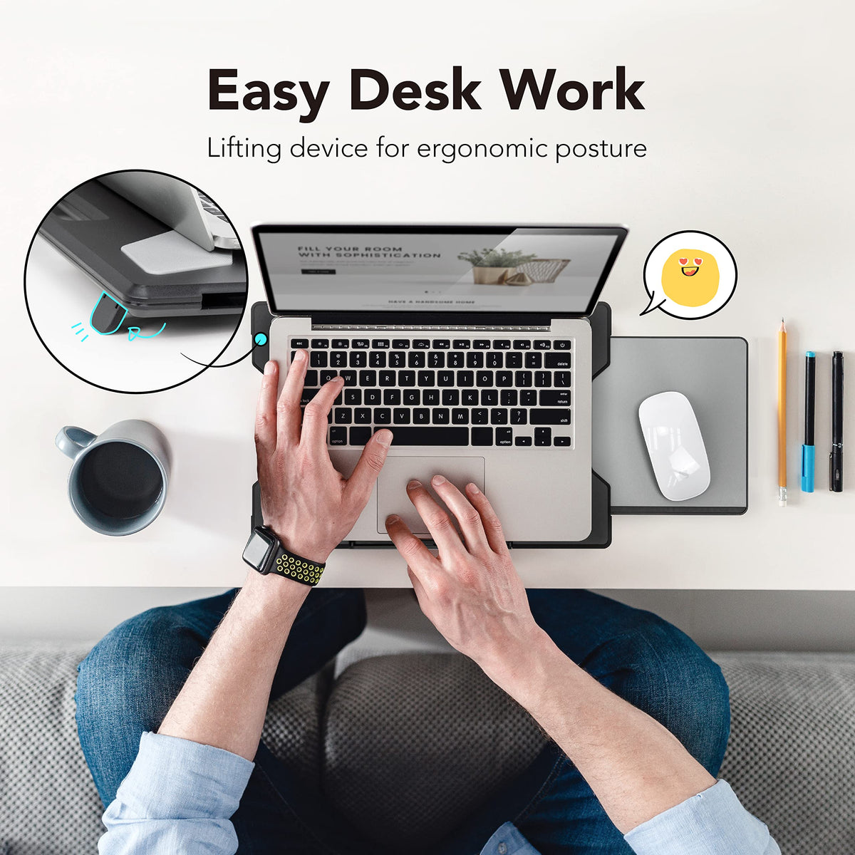 EHO Laptop Lap Desk with Retractable Mouse Pad, Portable Ergonomic Lap Pad with Heat Shield and Foldable Stopper, Lightweight Travel Lapdesk Fits up to 16" Laptops, Bed Sofa or Work Use