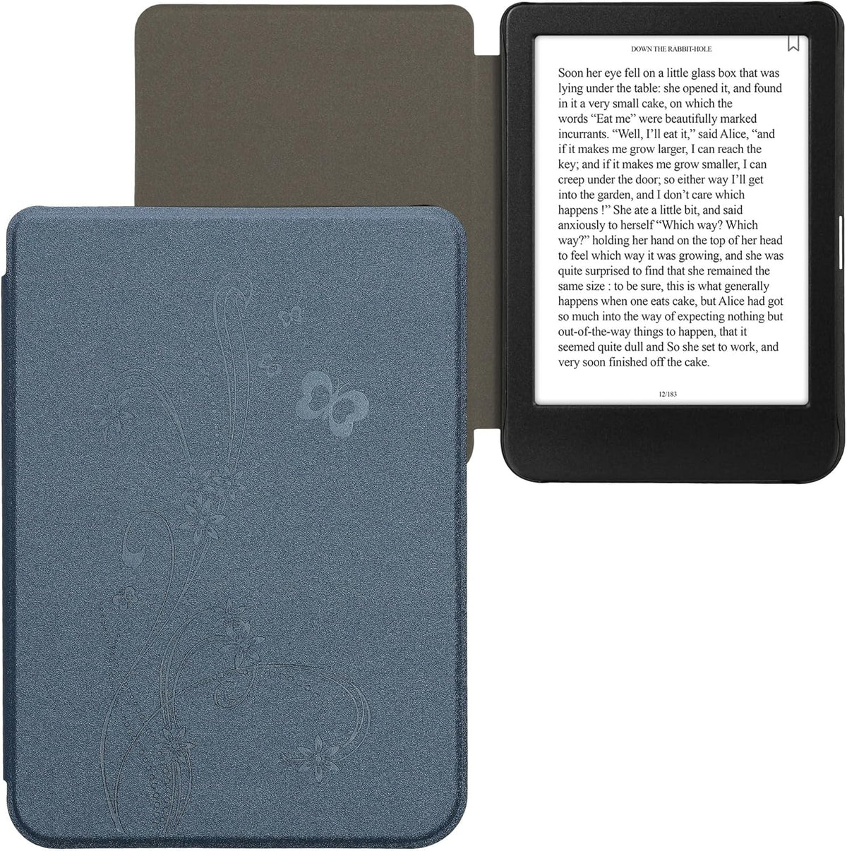 kwmobile Case Compatible with Kobo Clara BW/Colour Case - eReader Cover - Butterfly Tendril Dark Blue
