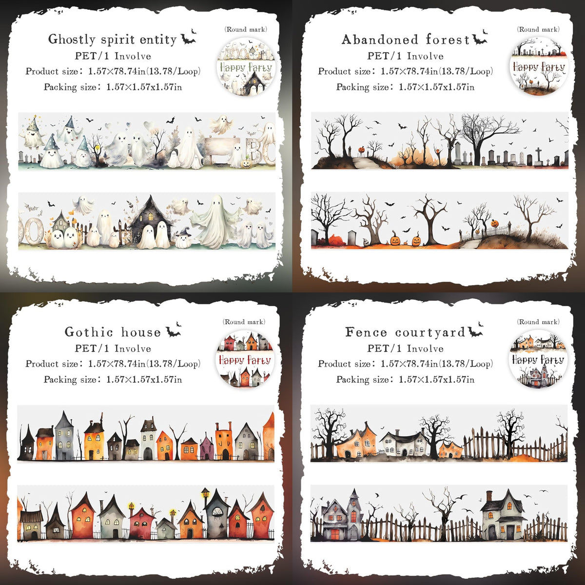 ABARWER Gothic-Themed Decorative Tape Set,8 Rolls PET Washi Tapes for Scrapbooking Supplies, Bullet Journal Supplies, Junk Journal, DIY Crafts,Art Crafts,Scrapbook Album and Wall Art