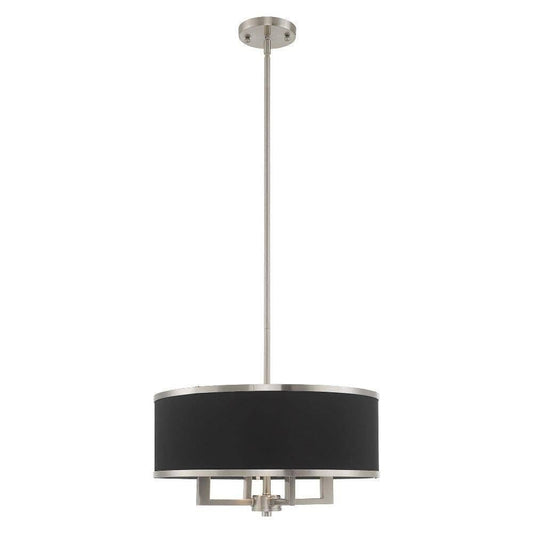 Livex Lighting 60404-91 Park Ridge - Four Light Chandelier, Brushed Nickel Finish with Black Fabric Shade