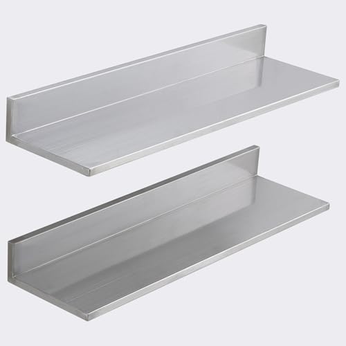 VEVOR 8.6" x 24" -2Pack Stainless Steel Shelf, Wall Mounted Floating Shelving with Backsplash, 44 lbs Load Capacity Commercial Shelves, Heavy Duty Storage Rack for Restaurant, Kitchen, Bar, Home