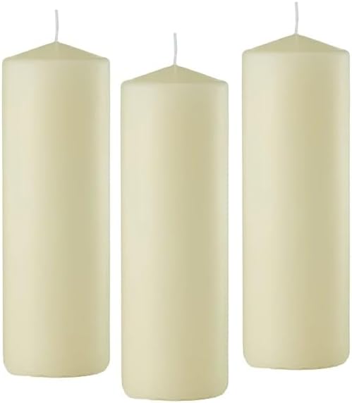 D'light Online 3 X 8 Inch Pillar Candles Set of 12 Bulk Event Pack Round Unscented Premium Wax Pillar Candles for Wedding, Spa, Party, Birthday, Holiday, Bath and Home Decor (3X8, Ivory)