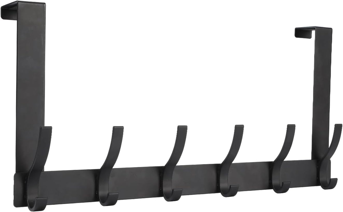 Optish Over The Door Hooks - 12 Coat Hook Towel Rack for Bathroom | Black, Space-Saving Design