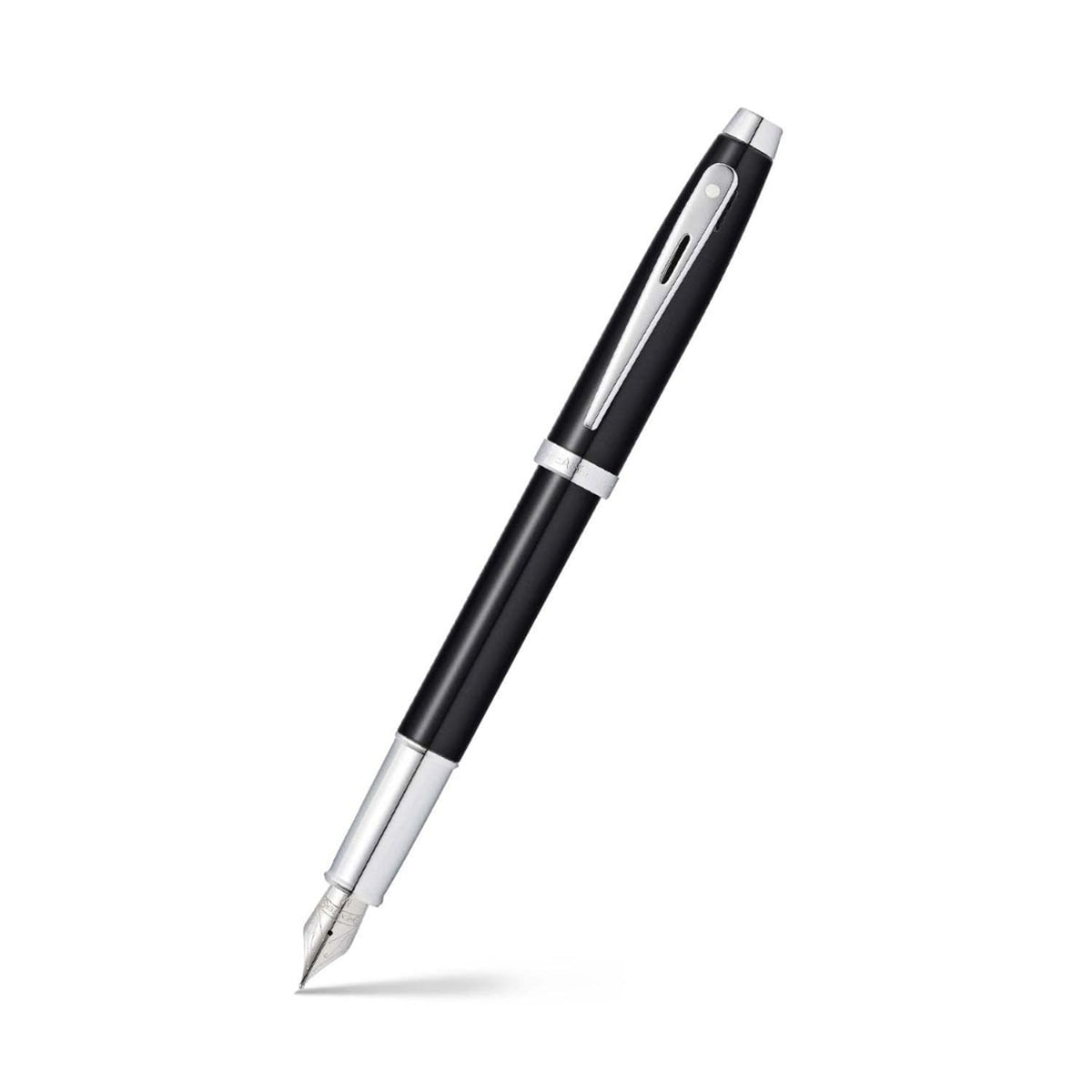 Sheaffer 100 Glossy Black Lacquer Fountain Pen with Polished Chrome Trim and Medium Nib