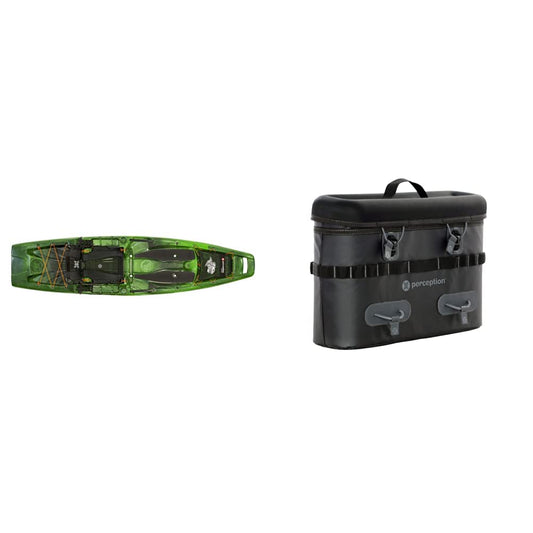 Perception Kayaks Outlaw 11.5 Moss Camo Sit on Top Fishing Kayak + Saddle Bag Tackle Storage System