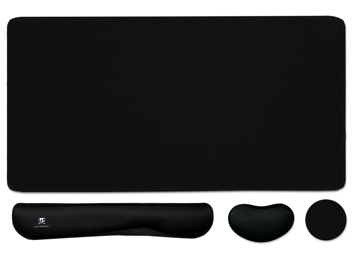 4-in-1 Large Gaming Mouse Pad, Keyboard Wrist Rest Pad & Wrist Support Mousepad Set, Extended Desk Pad Waterproof Desk Mat for Home Office Study Game-Black