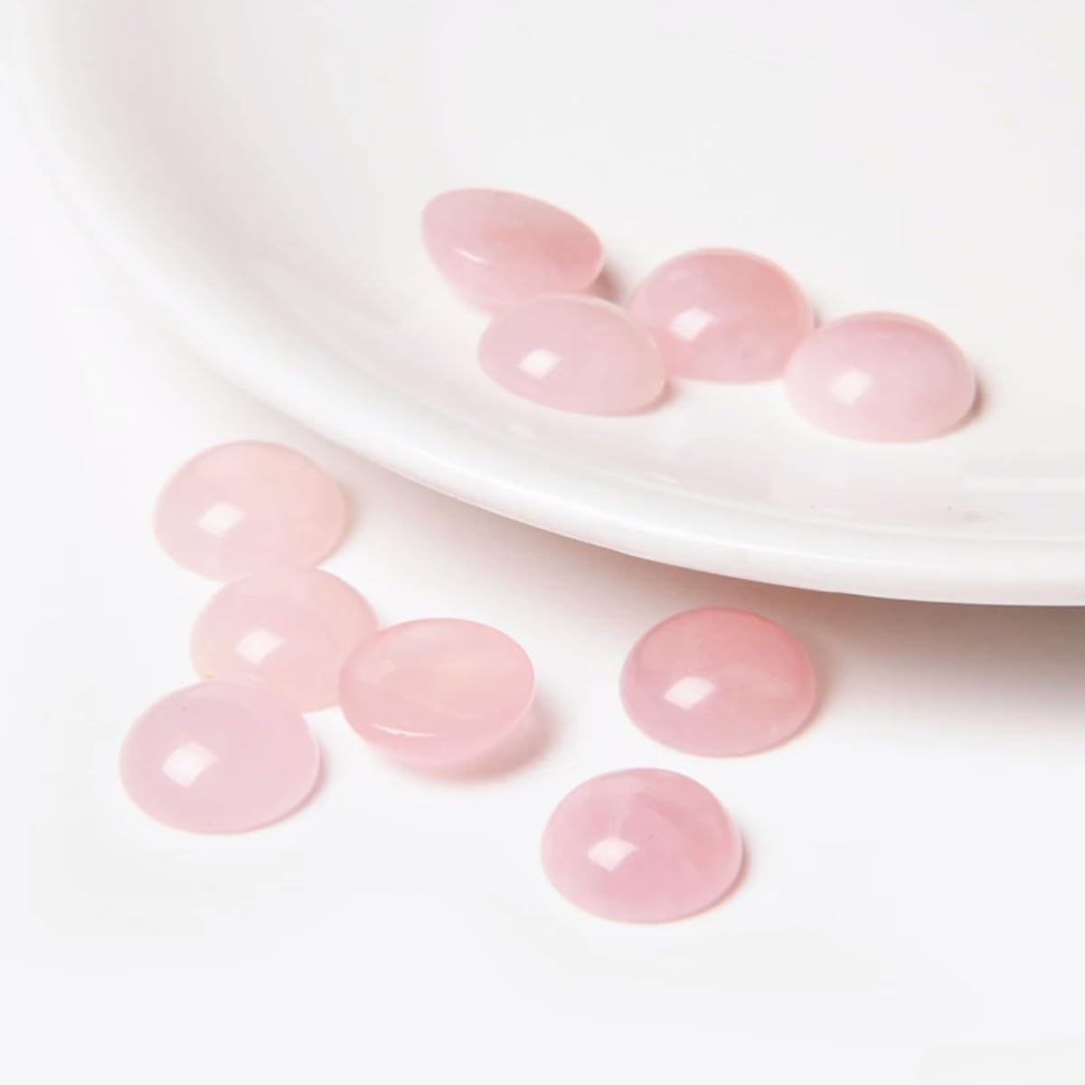 20pcs 4mm Natural Stone No Hole Rose Quartz Semicircle Smooth Cabochons Beads Healing Chakra Crystal Stone Bead for Jewelry Making Rings Earrings Necklace Bracelet DIY Crafts