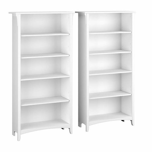 Bush Home Salinas Tall 5 Shelf Bookcase - Set of 2 in Shiplap Gray and Pure White, Vertical Office Storage, Bookshelves for Home Workspace, Multi-Purpose Shelving Units