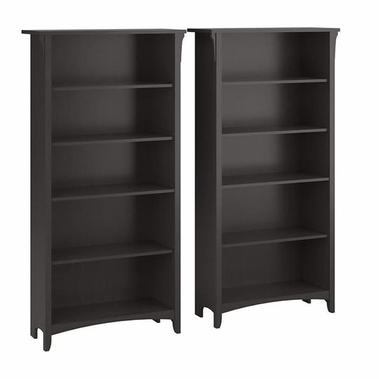 Bush Home Salinas Tall 5 Shelf Bookcase - Set of 2 in Vintage Black, Vertical Office Storage, Bookshelves for Home Workspace, Multi-Purpose Shelving Units