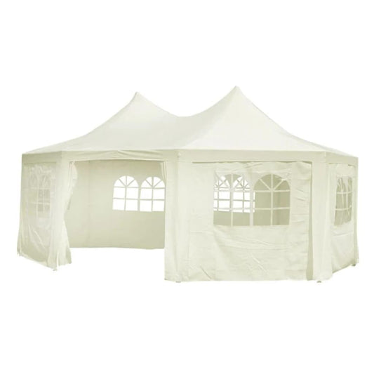 Octagonal Party Tent Cream, 19.7'x14.4'x11.5' Outdoor Gazebo Canopy with Steel Frame, Polyester Fabric for Patio Events Lawn Structures