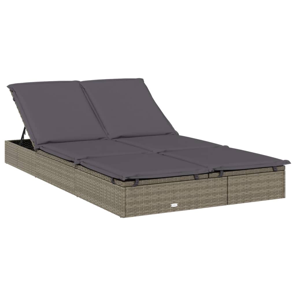 GFMGUEMV Foldable Outdoor Sunbed with Adjustable Armrests and Weather-Resistant Cushions for Two Persons, Modern Grey Patio Lounger